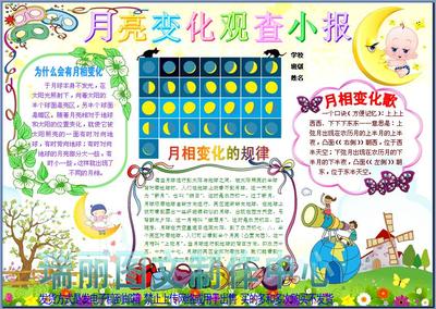 月亮变化观察彩色电子小报成品科学手抄报科普板报画报模板935
