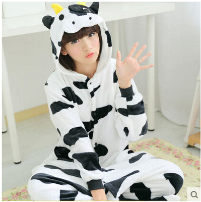 奶牛卡通动物珊瑚绒如厕连体睡衣