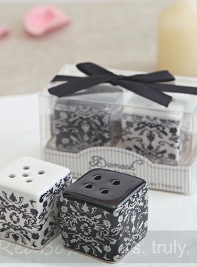 RedBox结婚用品 答谢回礼创意小礼品 方块大马士革黑白花纹胡椒罐