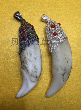 镶嵌牙齿项链包银吊坠饰品护身符