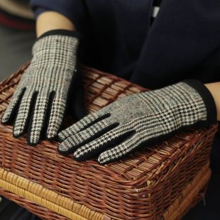 手套 外贸日单羊绒分指手套冬季 保暖手套触屏手套格子气质淑女韩版