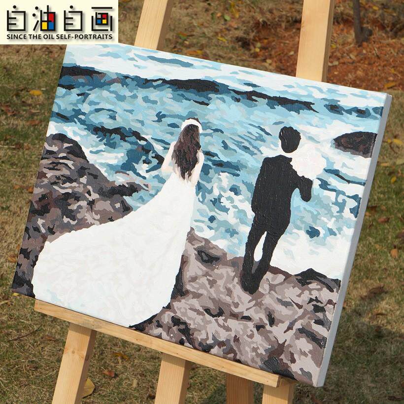 今生共相伴自油自画diy数字油画人物画新婚结婚礼物情侣diy手绘画