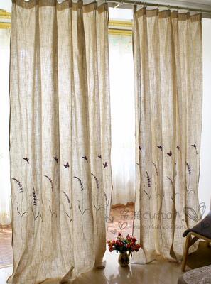 棉麻刺绣出口美式乡村风成品窗帘