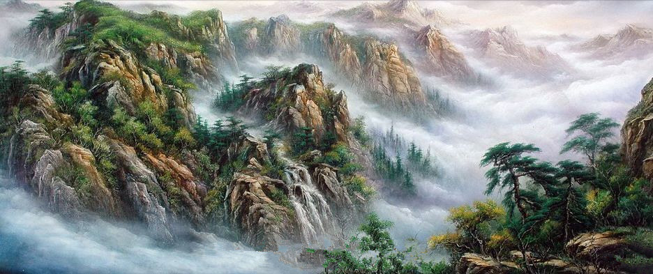 东北刀画风景纯手绘山水刀油画客厅装饰画挂画壁画墙画/ 风水山水