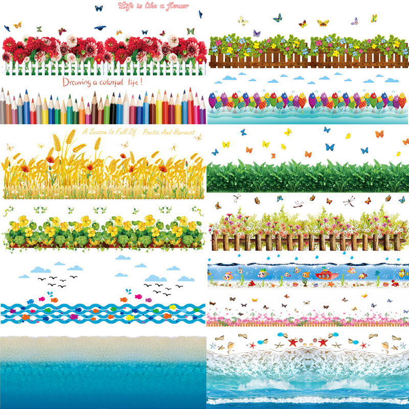 海洋卡通鱼 厨房阳台客厅卧室腰线贴 地脚线装饰贴画可移除墙贴花图片