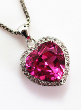 心形红碧玺吊坠玫瑰金巴西项链