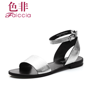 Non 2015 summer styles counter genuine leather peep-toe buckle flat female Sandals WIB242904BP