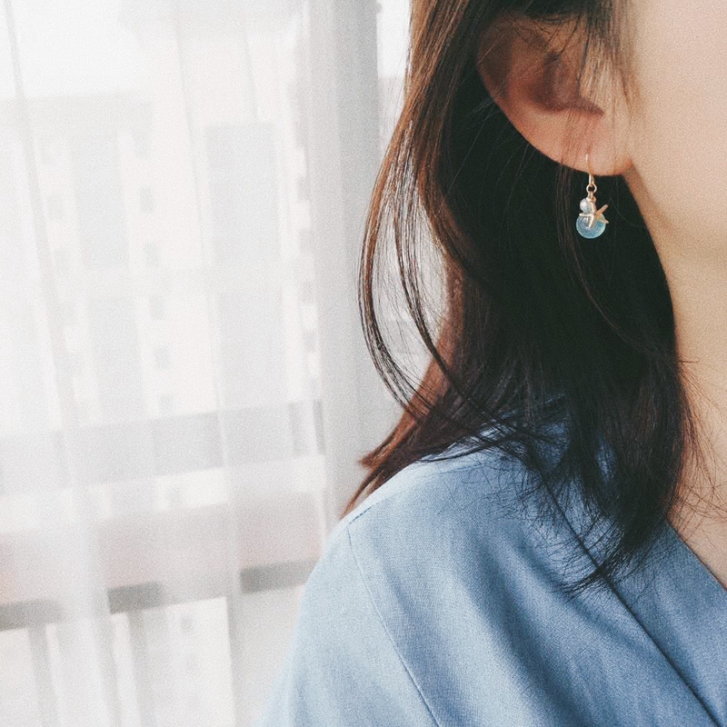 Cloudcity Sea breeze Original fresh Earrings Pearl doughnut Blue Chalcedony 14K Gold Earringin the Accessories/Fashion Jewelry, Earring , Earring  category - from Buy2taobao.com to provide professional Taobao agent buy service