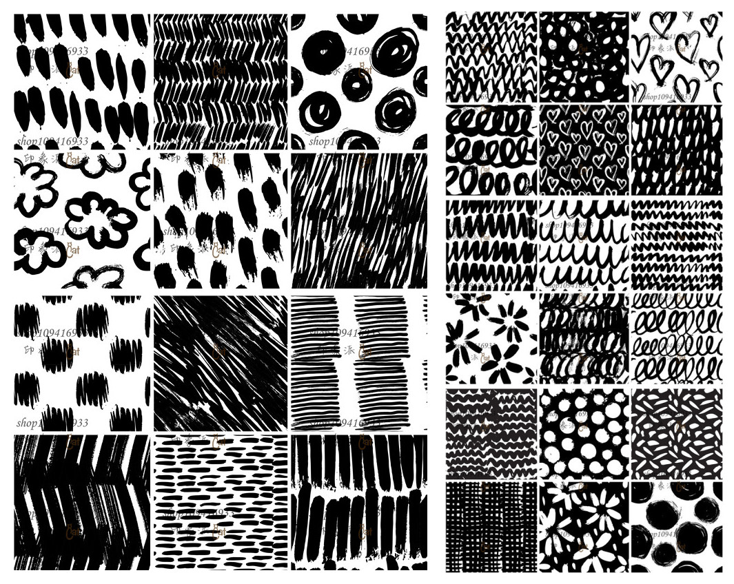 矢量设计素材 30张抽象墨迹线条远点风格四方连续背景图 EPS格式