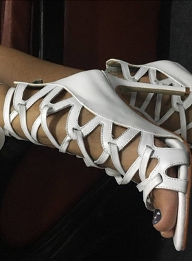 2020女夏季凉鞋白色超高跟婚鞋宴会11厘米跟8大码小众款牛皮露趾