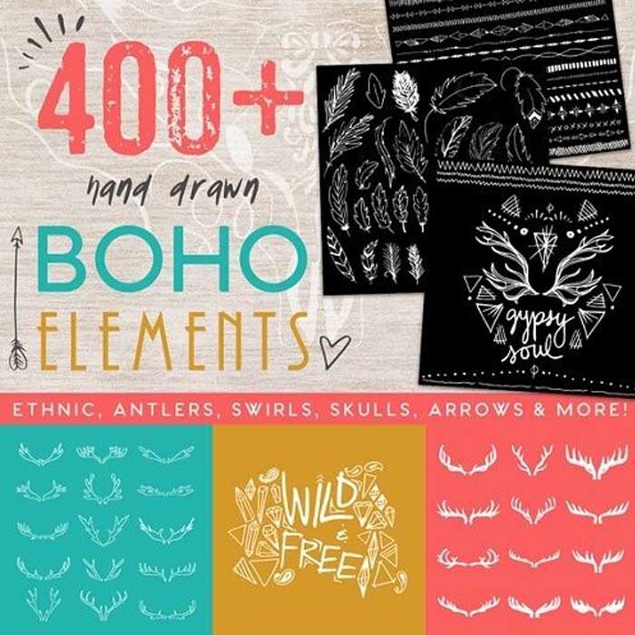 [384]波西米亚BOHO民族风流苏羽毛箭头动物图 AI矢量设计素材+PNG