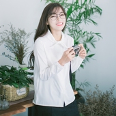 上衣 百搭简洁气质女长袖 安小落 文艺学院风纯色蝴蝶结围巾领衬衫