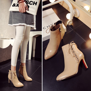 New leather belt for fall/winter, Martin boots pointed toes high heel stiletto boots and booties Korean sexy women nude boots