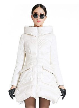 艾尚雪2015新品女中长款时尚连帽羽绒服X型修身收腰A形外套15081