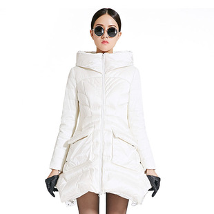 艾尚雪2015新品女中长款时尚连帽羽绒服X型修身收腰A形外套15081