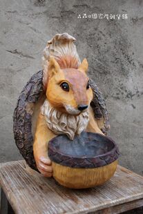 仿木雕刻美式乡村松鼠超大花托烛台家居装饰品壁饰花园园艺摆件