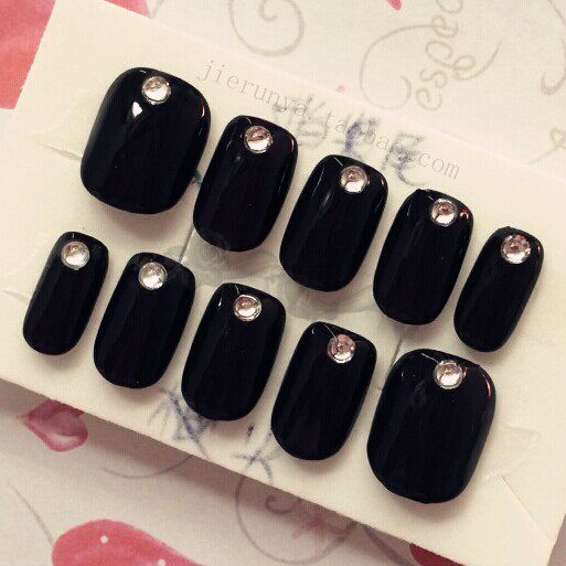 手工定做光疗甲片简约新娘甲可改颜色美甲成品黑色假指甲贴片包邮