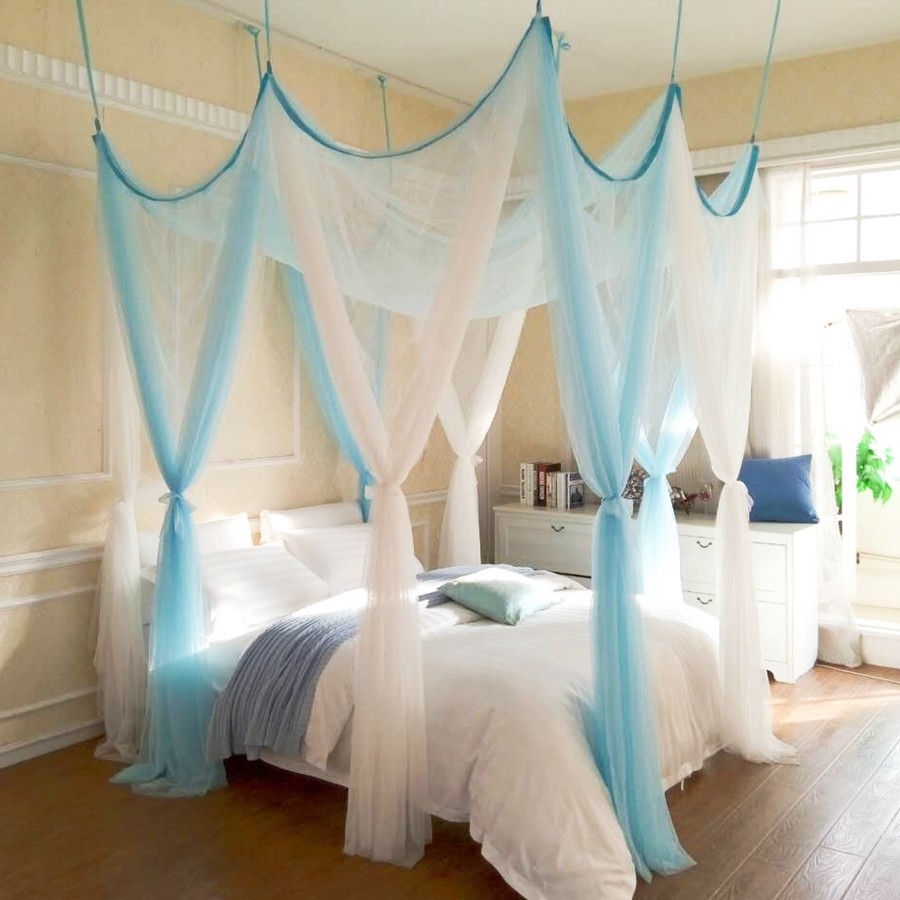 定制金卧四季可用宫廷蚊帐落地加密现代家居装饰双色免安装蚊帐公