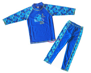 男生儿童分体长袖 防晒服连体中大童冲浪浮潜专业速干 游泳衣套装