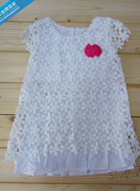 【2折清仓】阳光鼠 女童蕾丝短袖连衣裙 花朵裙子白色80码
