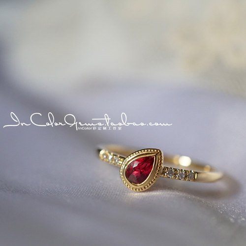 天然无烧红宝石k金戒指定制