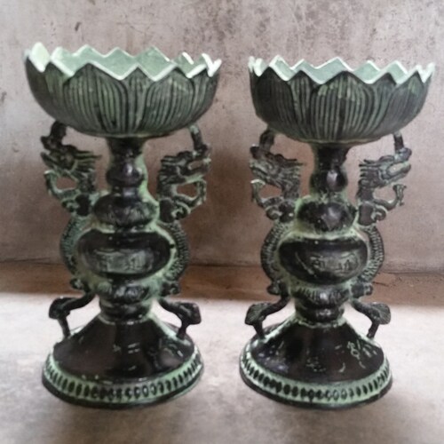 古玩 青铜器摆件莲花蜡台 婚庆道具 装饰品 古代蜡台 清仓特价 - 封面
