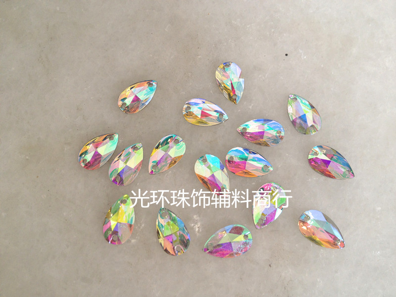 DIY材料 7*12mm10*18mm17*28mm水滴形尖面AB彩/白色树脂双孔钻