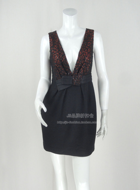 100元2件清!L*DOW蕾*性感深V女春秋羊毛呢背心连衣裙L12DC15309