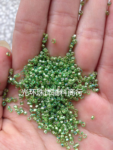 DIY方孔米珠 2mm3mm3.6mm银心方孔镀彩浅绿色米珠 串珠材料
