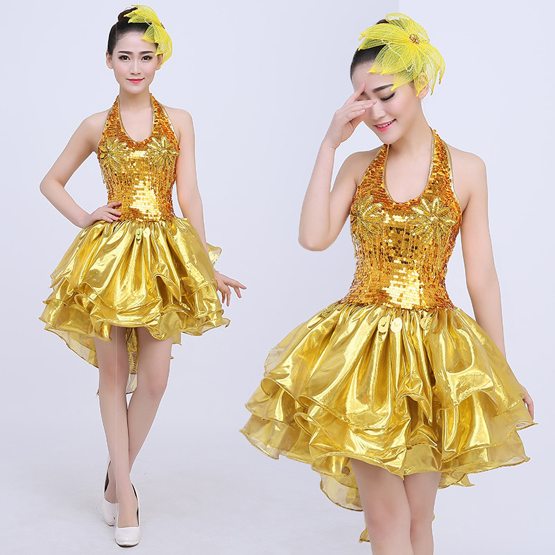 时尚短裙2022新款舞台现代舞蹈服装演出服女装亮片蓬蓬裙爵士舞夏