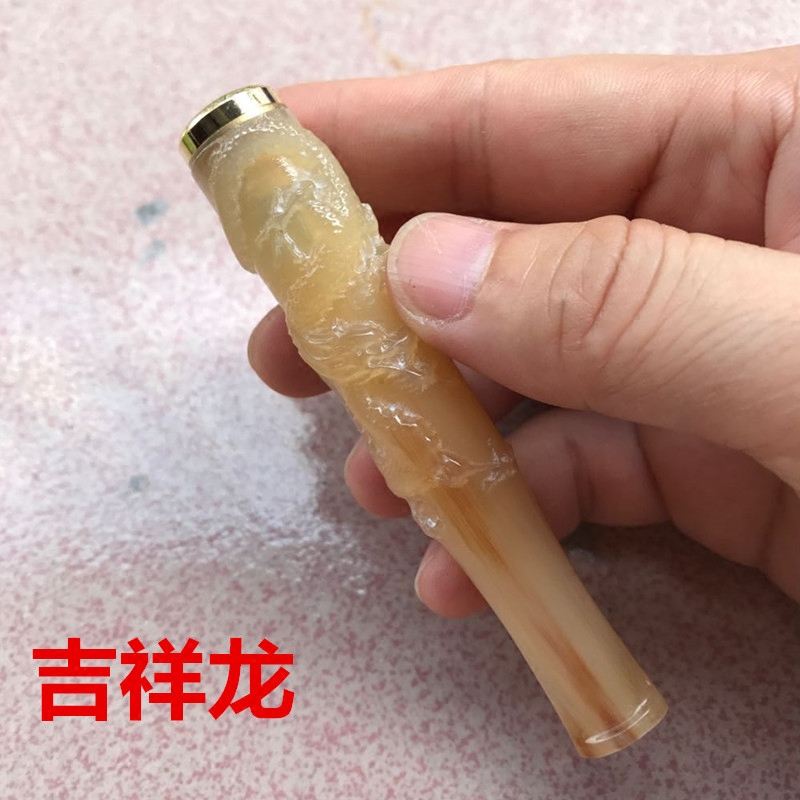 牛角烟嘴 循环清洗过滤器 手工雕刻双重过滤烟嘴 女士细烟嘴