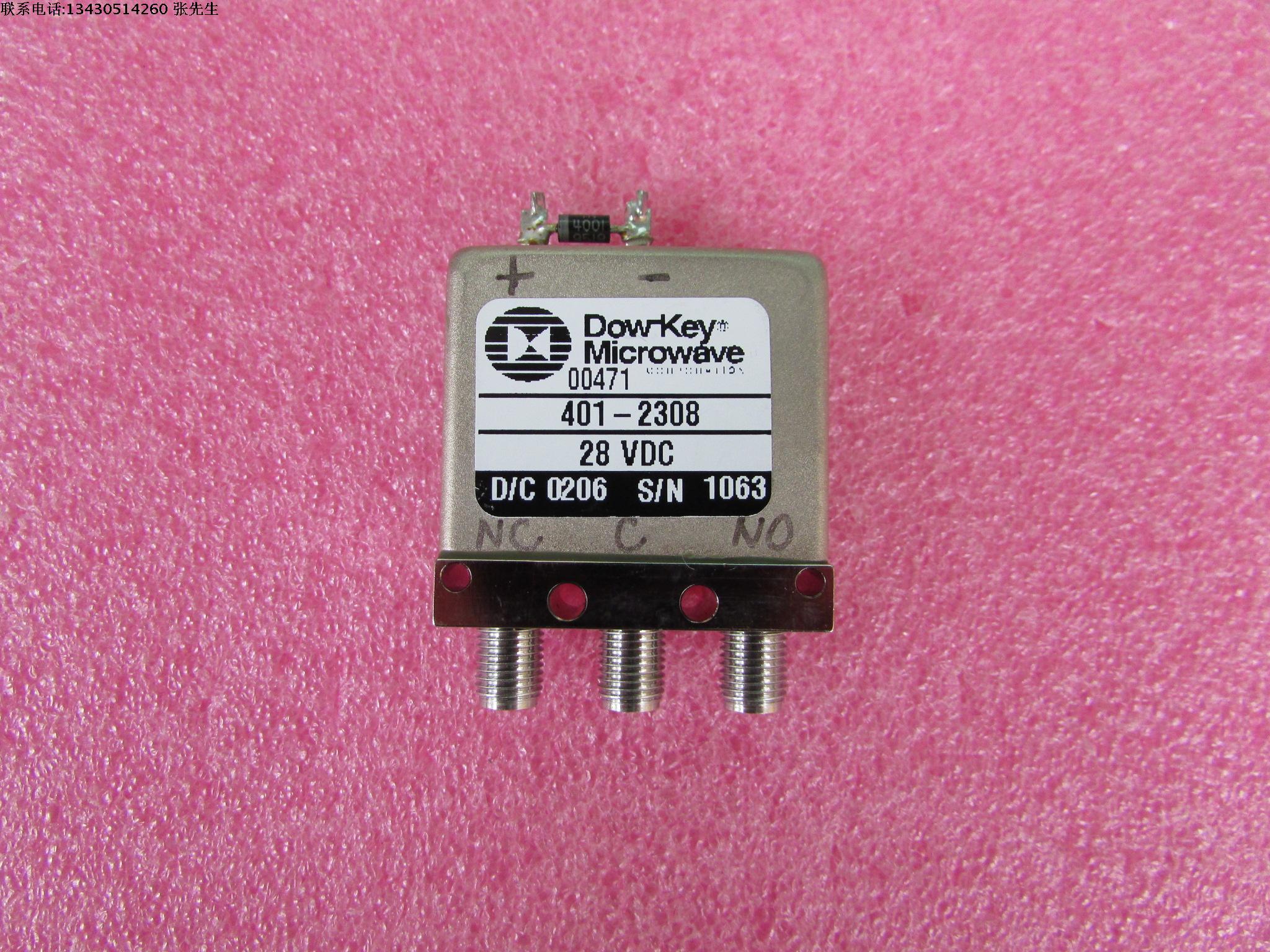 Dow-key进口 401-2308  DC-18GHz 28V SPDT射频微波同轴开关 质量包好，包能用 可提供测试图 频率范围：DC-18GHz  插损：0.4dB 隔离度：80dB 工作电压：28V