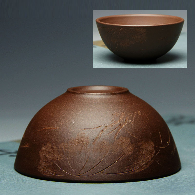 宜兴紫砂原矿纯砂紫底槽清大号口茶杯茶盅碗形主人品茗杯170C