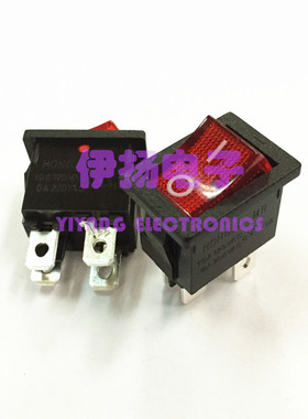 台湾HONGJU原装进口船型开关 MR-6-210-C5L-BR 4脚带红灯 15x21