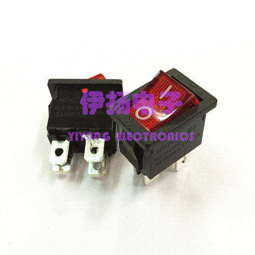 台湾HONGJU原装进口船型开关 MR-6-210-C5L-BR 4脚带红灯 15x21