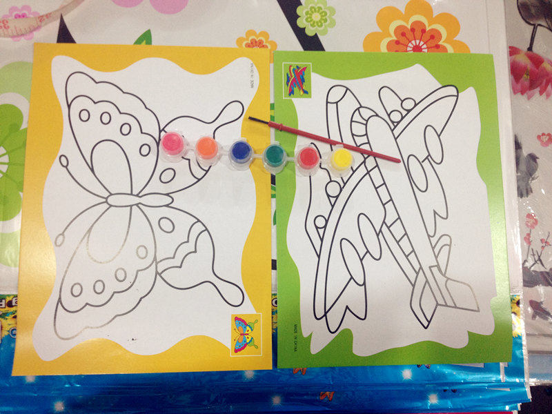 水彩画贴画满包邮贴画油彩画笔画纸颜料儿童宝宝手工涂鸦彩笔画花