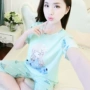 Bộ đồ ngủ nữ mùa hè lụa ngắn tay phù hợp với cotton nhân tạo hoạt hình ngọt ngào phiên bản Hàn Quốc của dịch vụ nhà mỏng phần XL - Giống cái bộ đồ ngủ nữ cotton