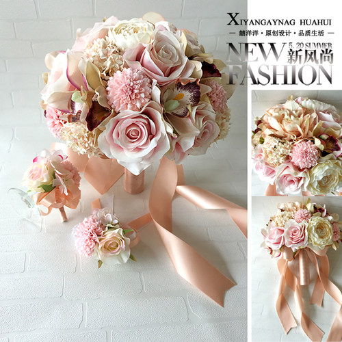 新娘玫瑰摄影道具香槟色装饰摆件