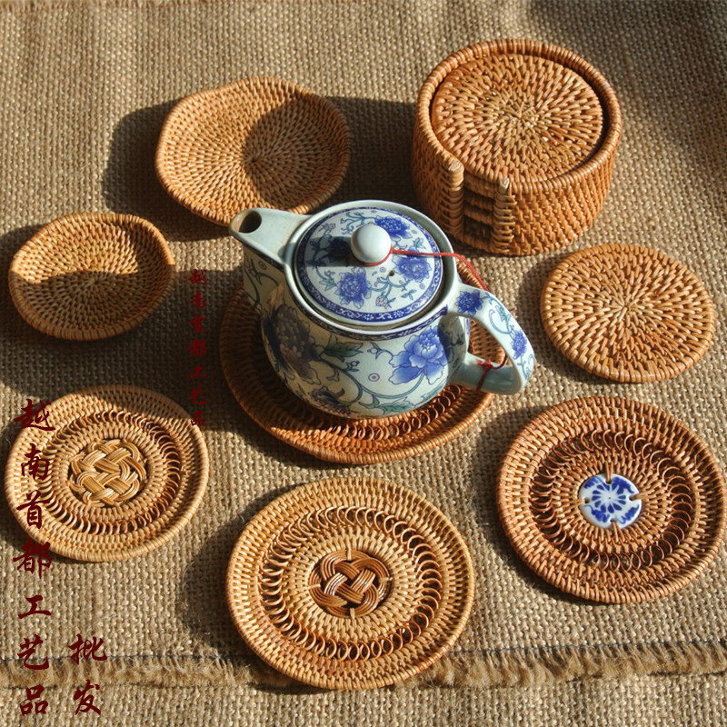 隔热垫日式复古茶杯垫纯手工编织
