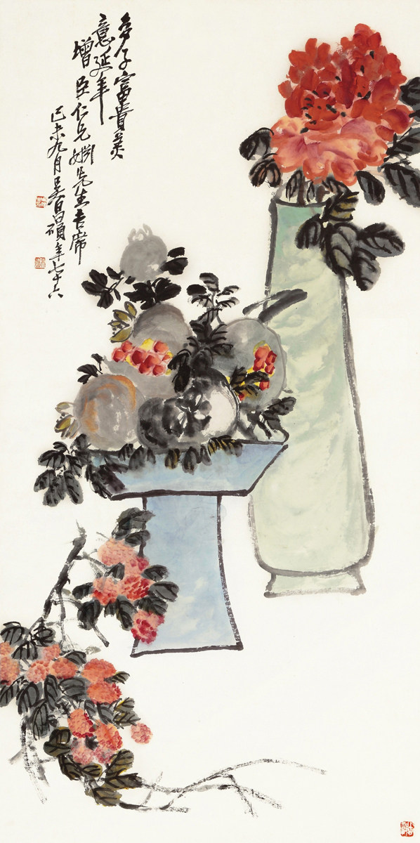 720海报印制展板写真喷绘1082吴昌硕多子富贵图中国水墨画 -副本