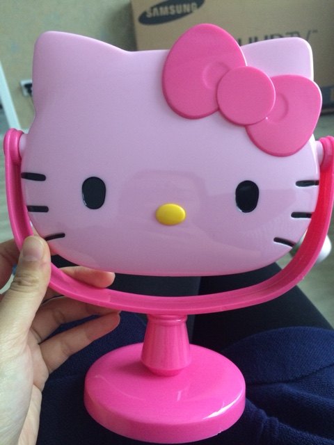 kt猫镜子梳妆台式镜浴室桌镜旋转化妆镜卡通台镜可爱粉少女心宿舍