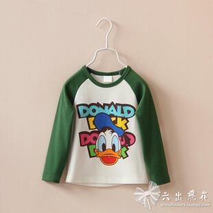春秋款外贸童装男女童卡通鸭长袖T恤2色入上衣