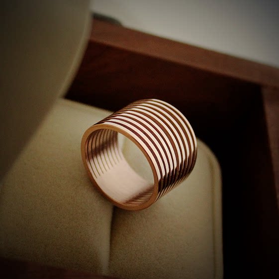 欧美镀18k玫瑰彩金色中性女男款夸张弹簧圈钛钢宽大拇戒指换朋克