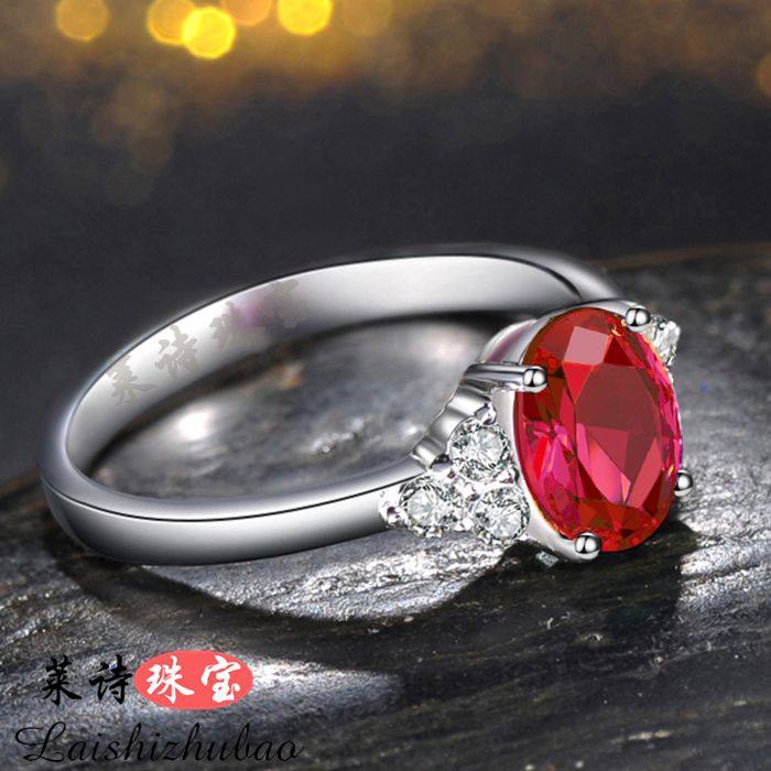 红宝石戒指女创意彩宝指环纯银镀18k金日韩情侣对戒彩色宝石银饰