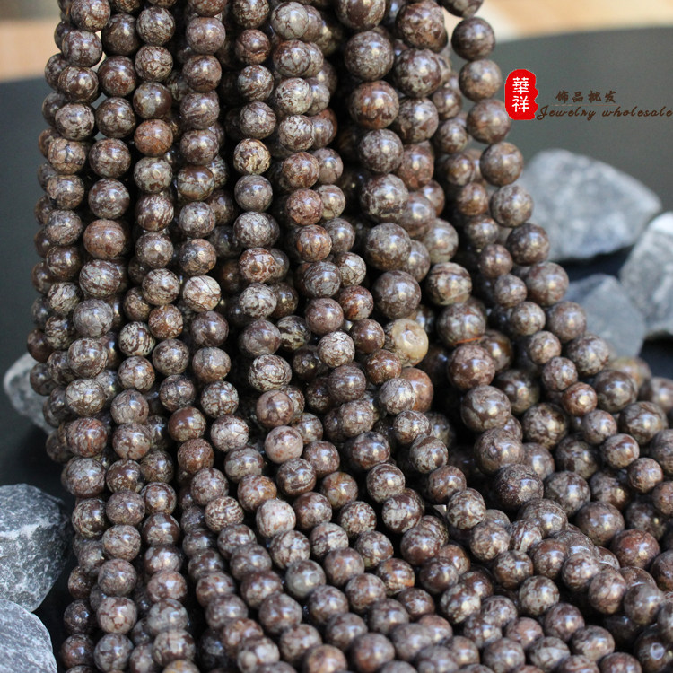 天然咖啡色雪花石圆珠散珠子 diy手工饰品配件6-10mm褐色串珠材料