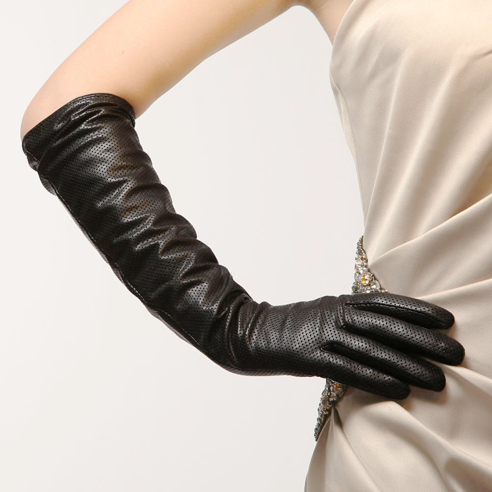 warmen秋冬季机车手套女透气羊皮 女士保暖中长款真皮手套 l081nn