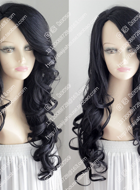 黑色大波浪长卷发假发 侧分翻卷刘海 人鱼公主 美人鱼 软妹空气卷