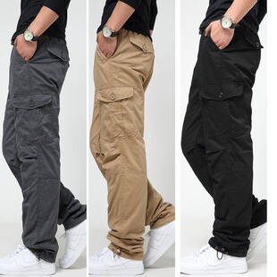 秋冬多口袋裤休闲加绒裤男宽松工装裤男长裤户外男裤大码军装裤子