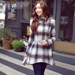 Fall/winter wool coat women pink doll new long slim surge in wool Plaid coat