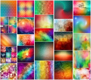 矢量设计素材 EPS25P 抽象彩色多边形模糊七彩渐变几何图案马赛克